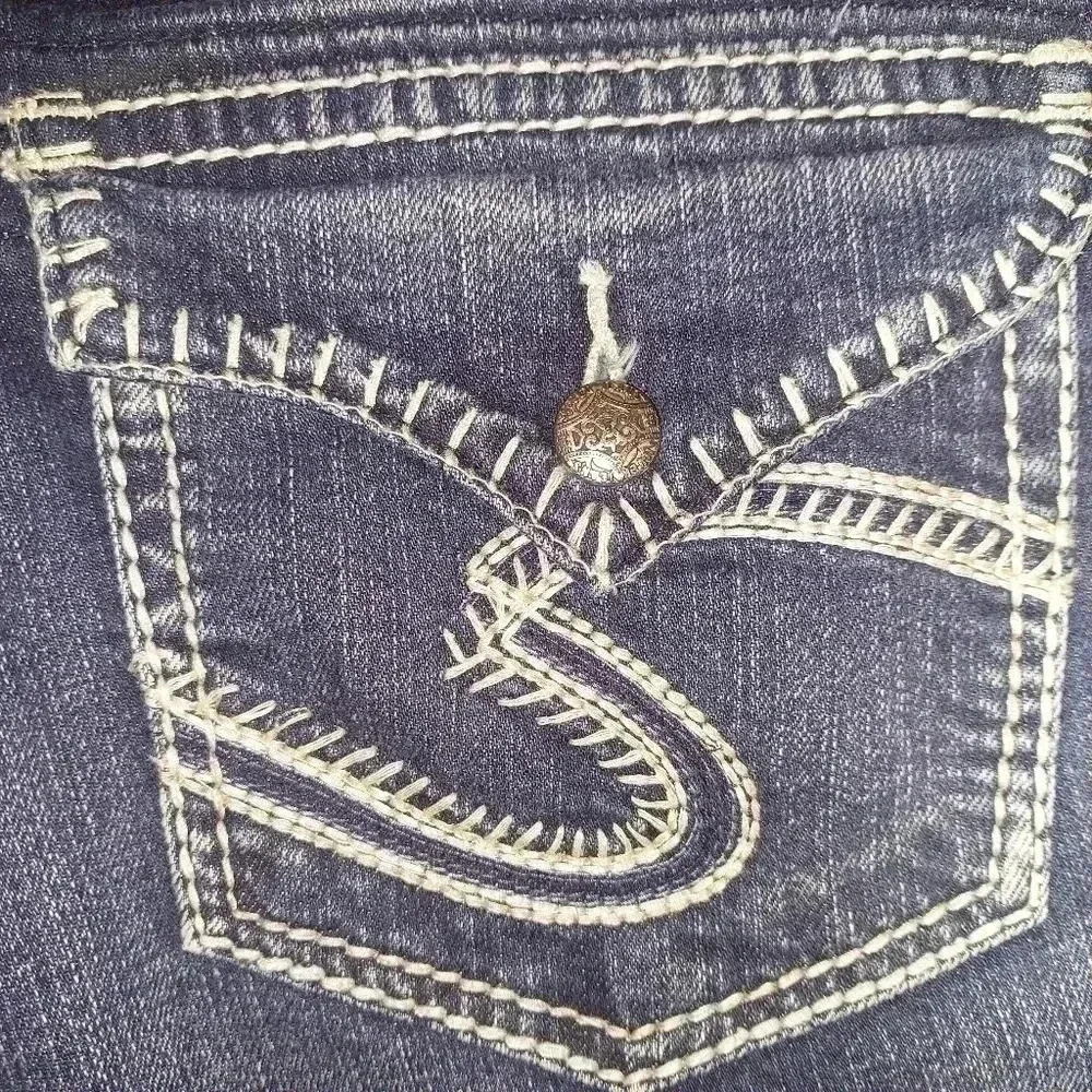 Silver Berkley Flap Women’s Blue Jeans Denim Size w26/L30 Stretchy Straight Embr - Picture 4 of 10